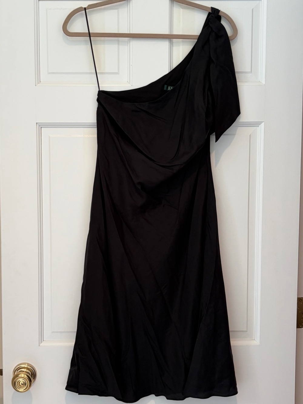 Ralph Lauren Black One-Shoulder Draped Evening Dress